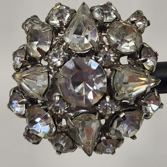 Clear Crystal Cluster Prong Set Clip On Earrings Vintage Costume Jewelry Round - Picture 5 of 8